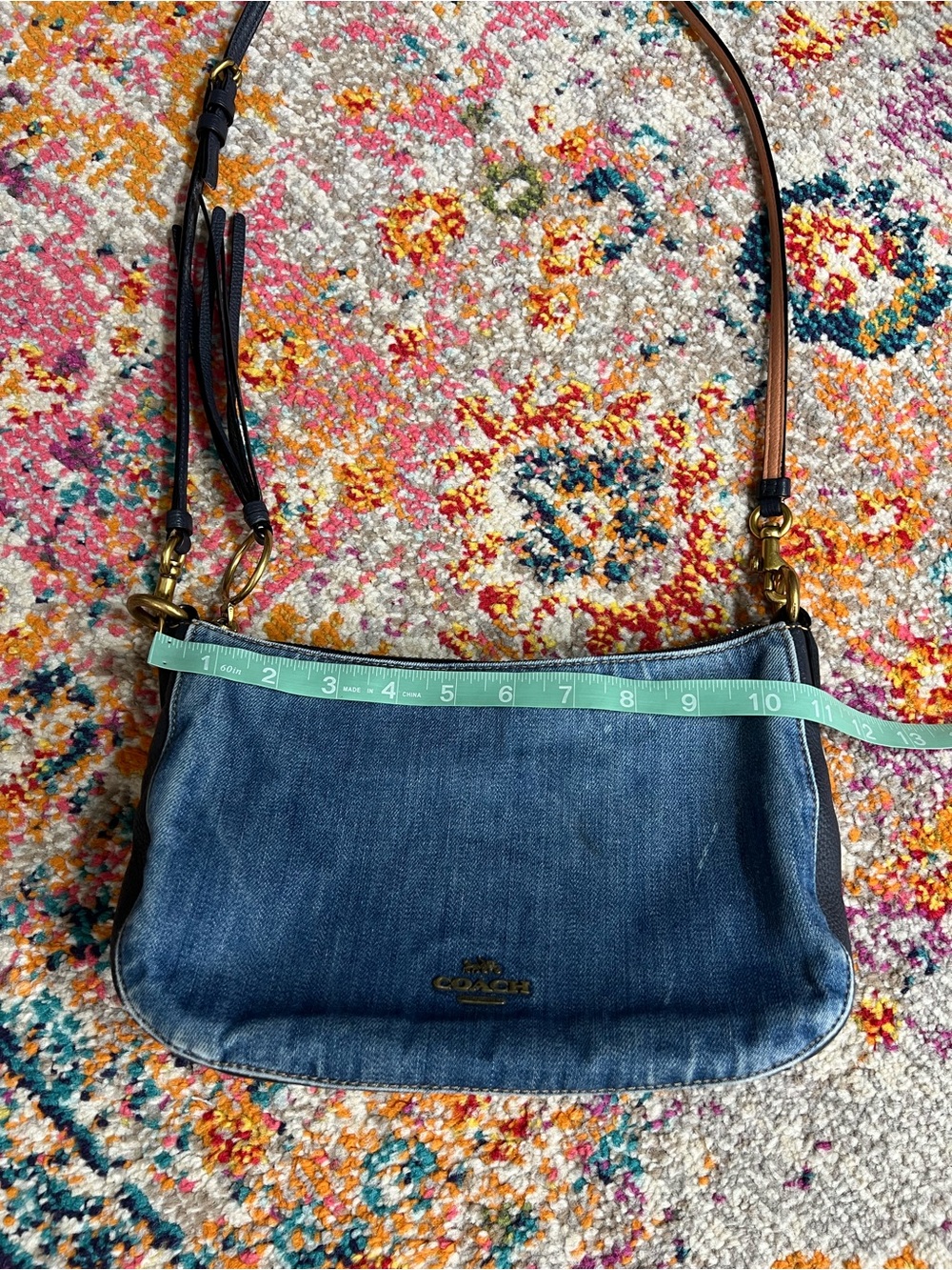 Coach Denim Sutton Bag Crossbody Pebble Leather Navy Blue - Picture 13 of 14